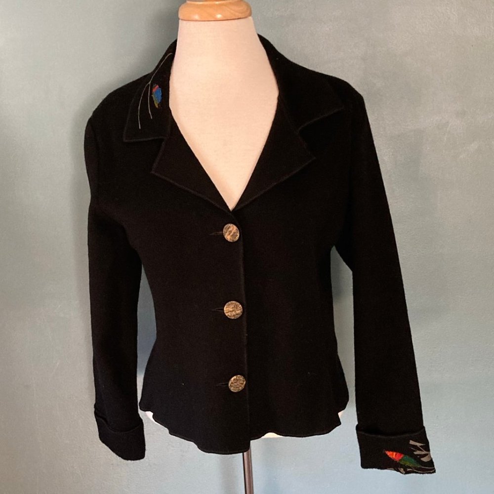 KD Spring black wool unique applique blazer size small